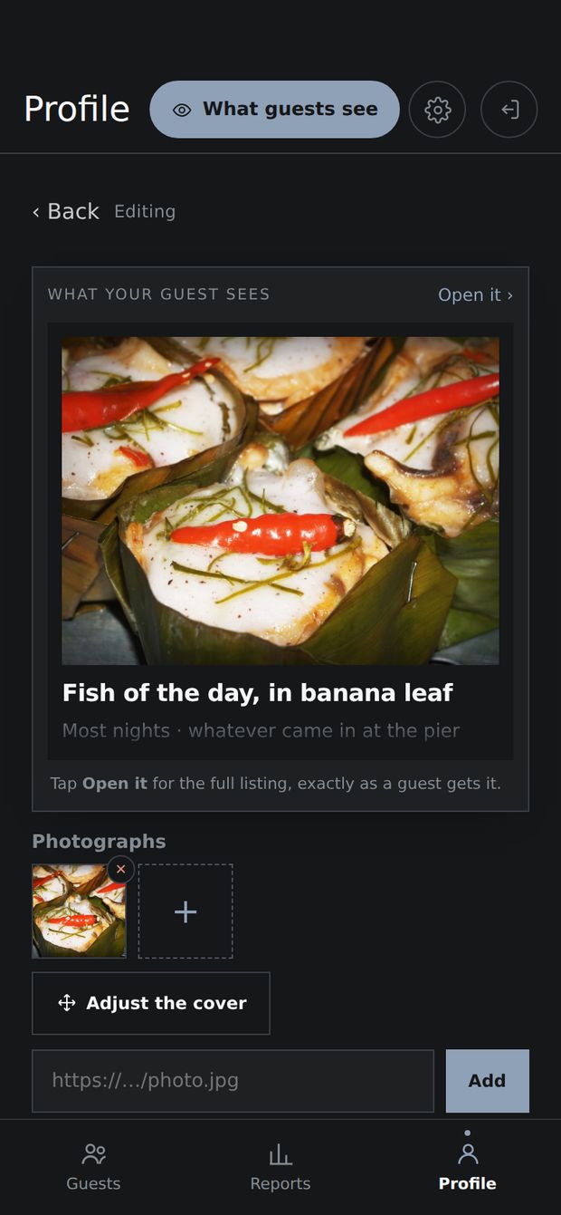 Editing a dish: its photos and what the guest sees.